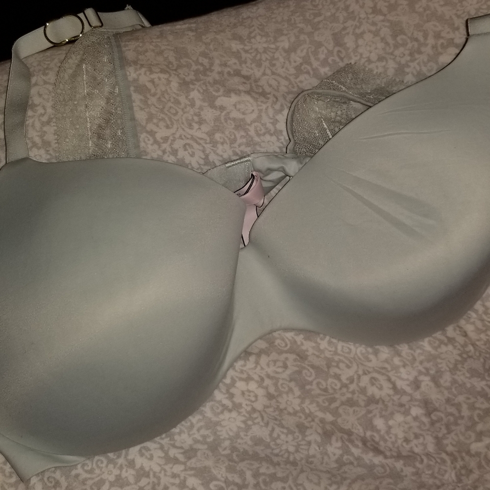 Seamless Light Gray T-Shirt Bra with Light Pink Accent